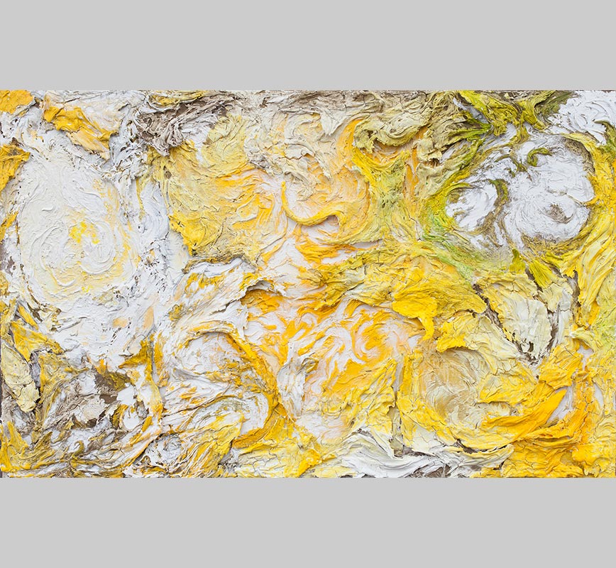 Abstract tridimensional painting with reference to nature. Mainly yellow colors. Title: Horti Solis