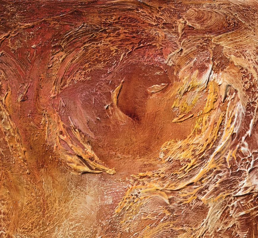 Detail of an abstract painting with reference to nature. Mainly brown colors. Title: Birth of Light
