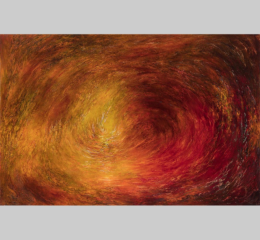 Abstract painting with reference to nature. Mainly orange and red colors. Title: Occasus