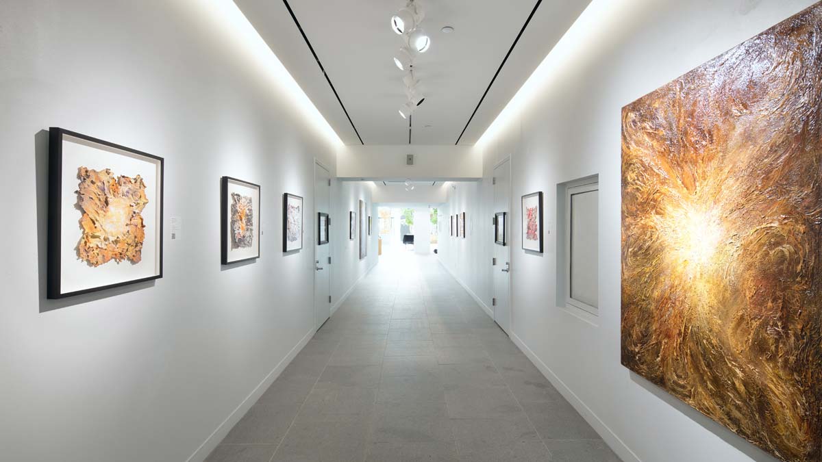 Exhibition view from COLOR - MATTERS emphasizing luminous highlights and darker structural zones across Ruggero Vanni’s paintings